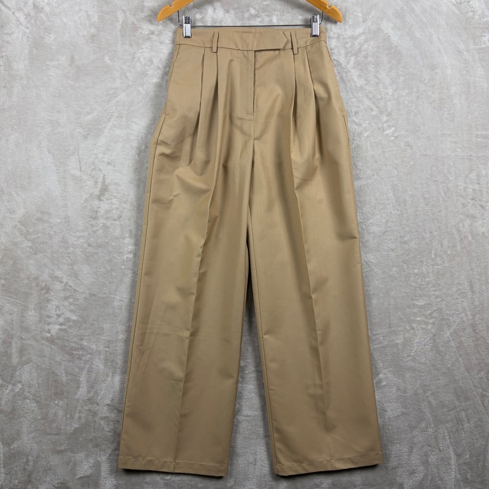 Commense Womens M Sand Tan Pleated High Waist Wide Leg Trousers Corporate Chic